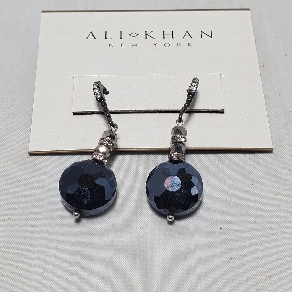 Ali Khan glass faceted bead with rhinestone dangle earring